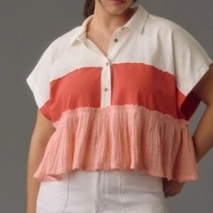 Anthropologie Pilcro Bonfire Ruffle Rugby Top Size M